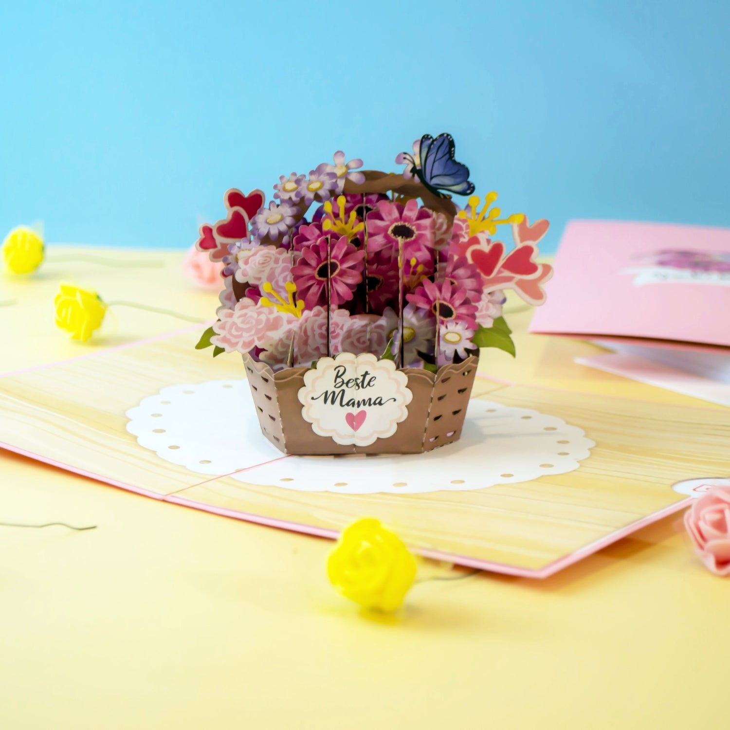 Beste Mama Blumenkorb Pop-Up Karte
