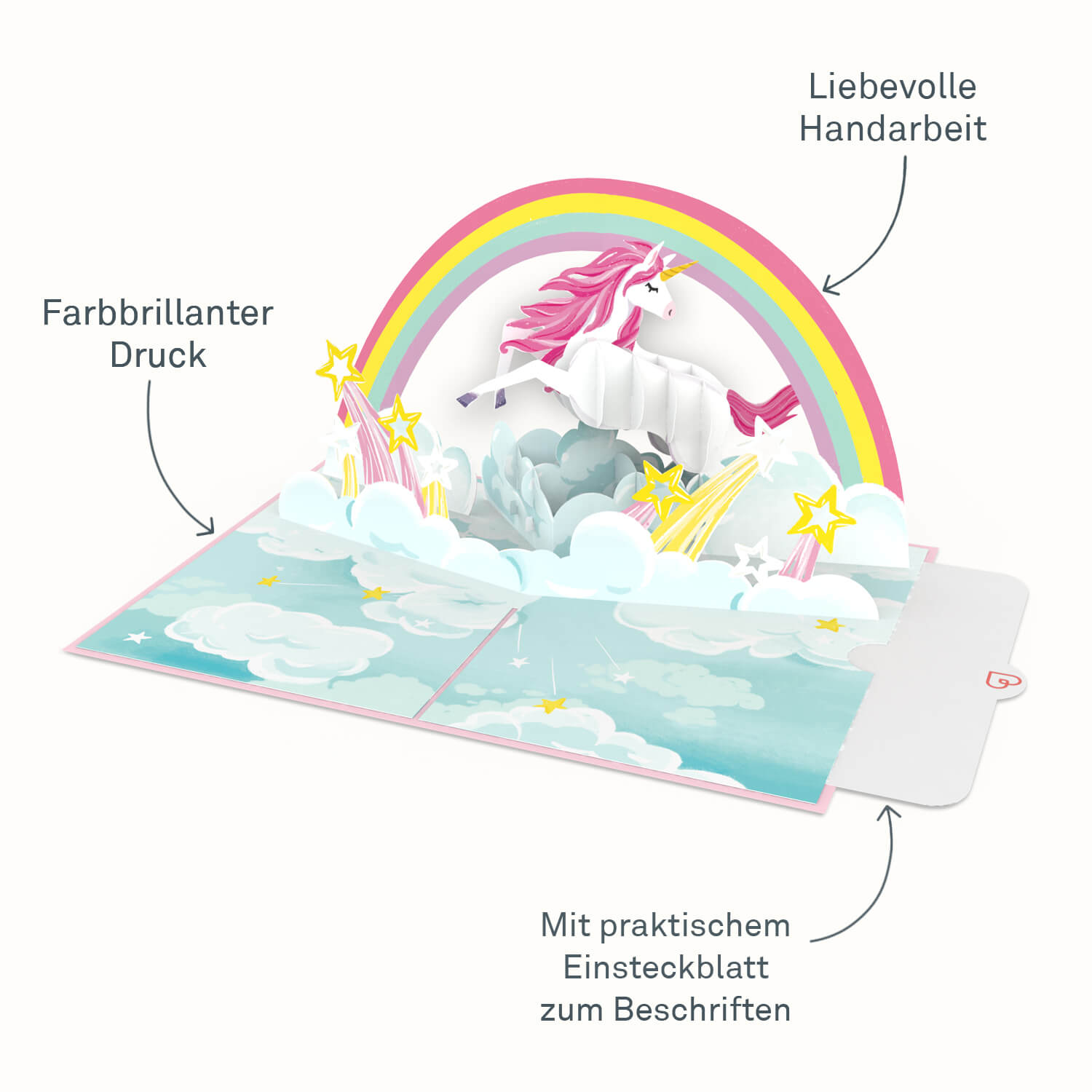 Einhorn mit Regenbogen Pop-Up Karte