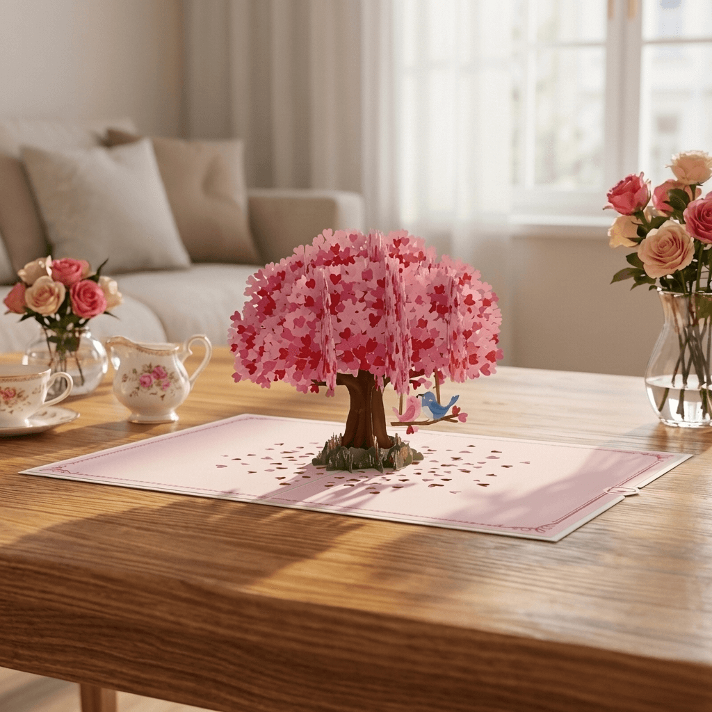 Herzbaum mit Turteltauben Pop-Up Karte