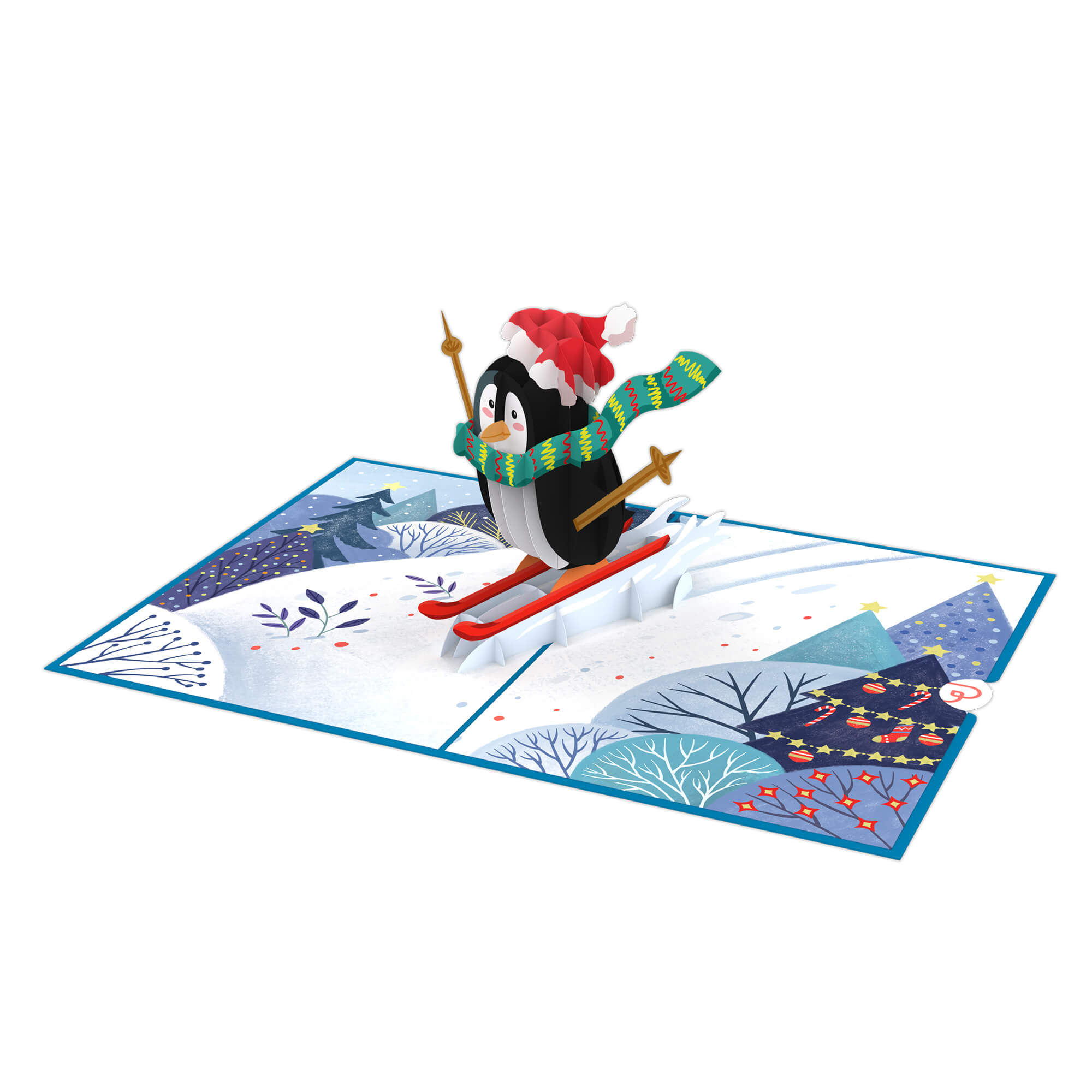 Pinguin auf Skiern Pop-Up Karte