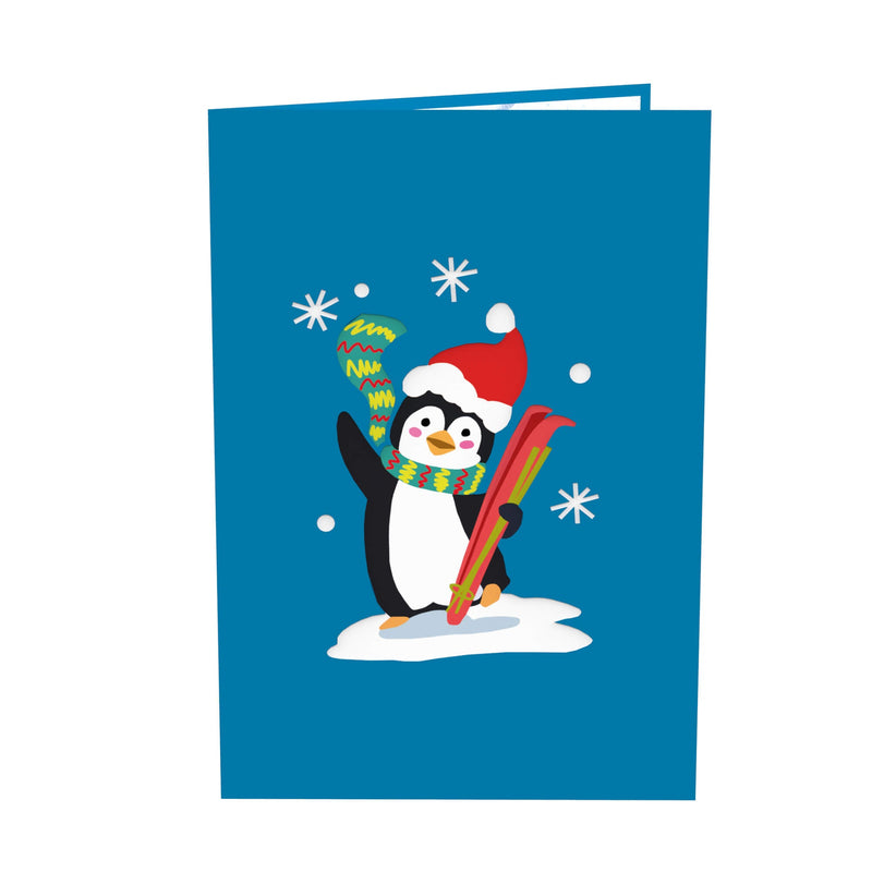 Pinguin auf Skiern Pop-Up Karte