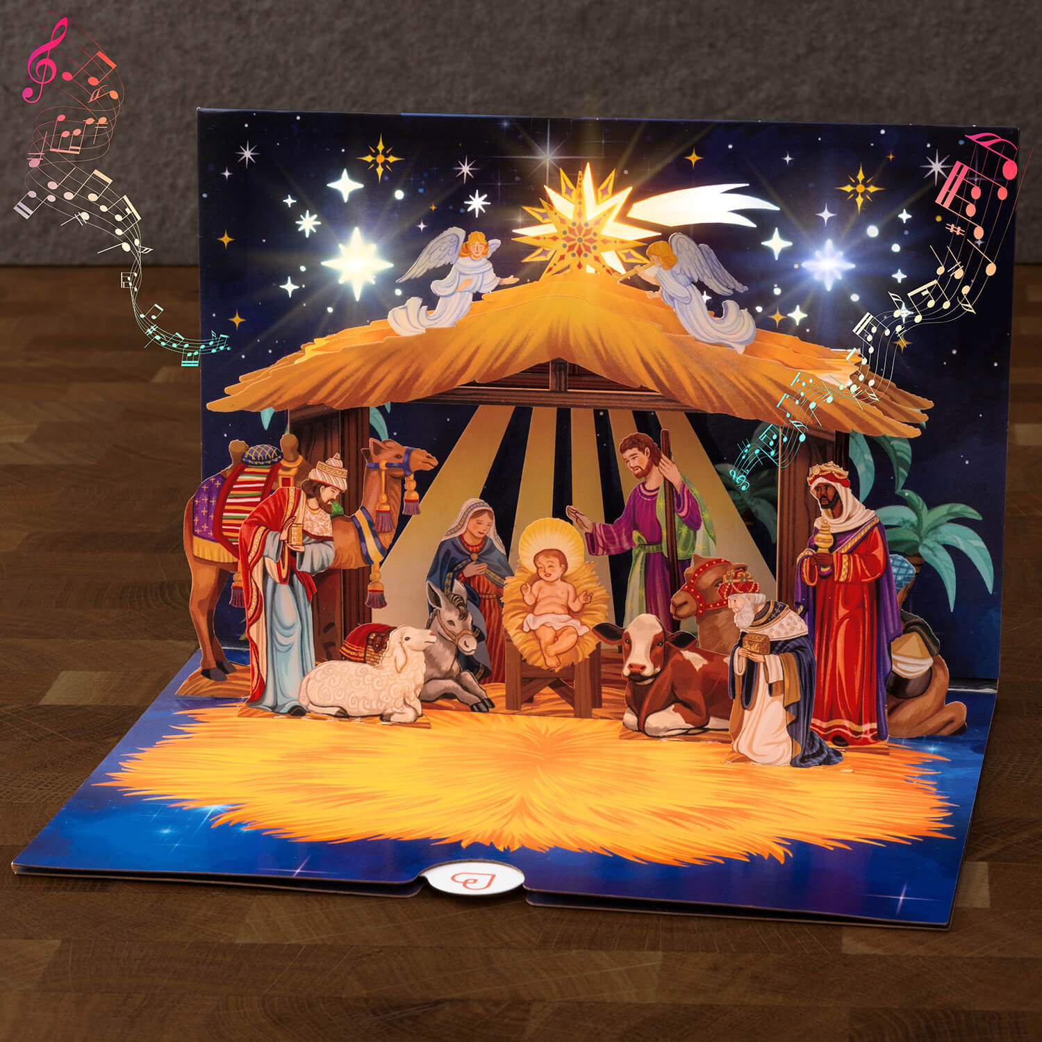 Weihnachtskrippe mit Musik & Licht Pop-Up Karte