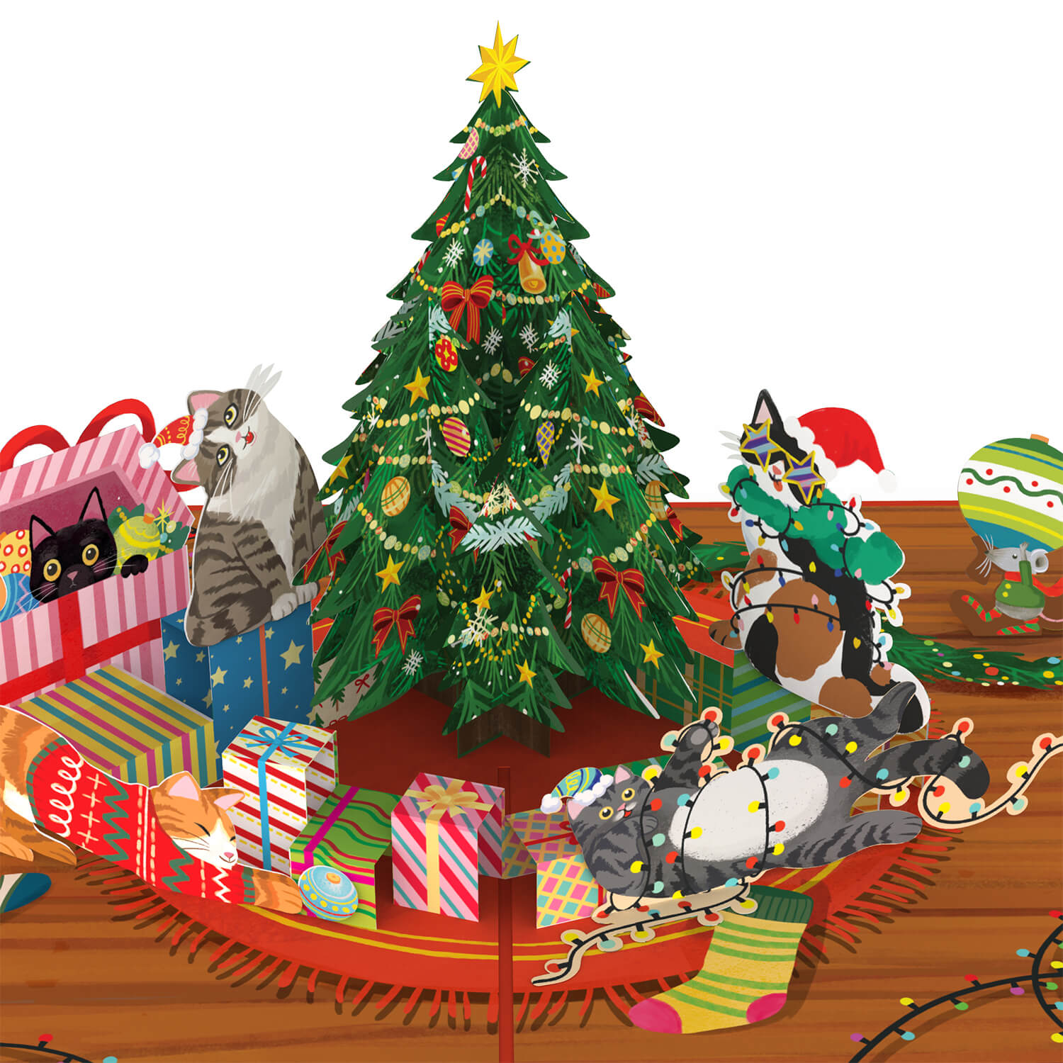 Weihnachtsbaum mit Katzen Pop-Up Karte