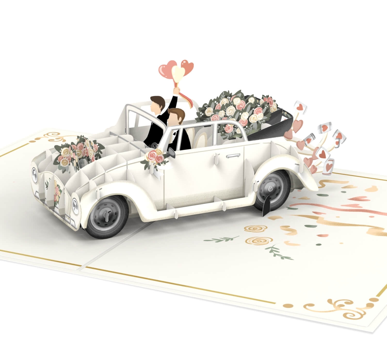 Hochzeitsauto mit schwulem Paar Pop-Up Karte