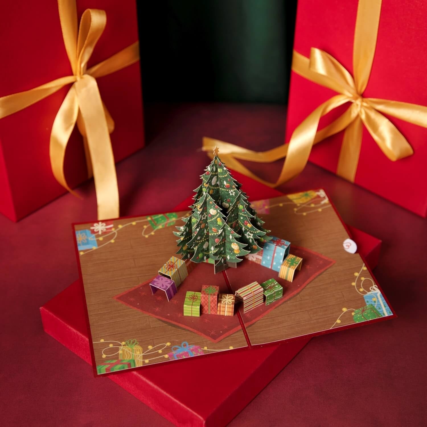 Weihnachtsbaum mit Geschenken Pop-Up Karte