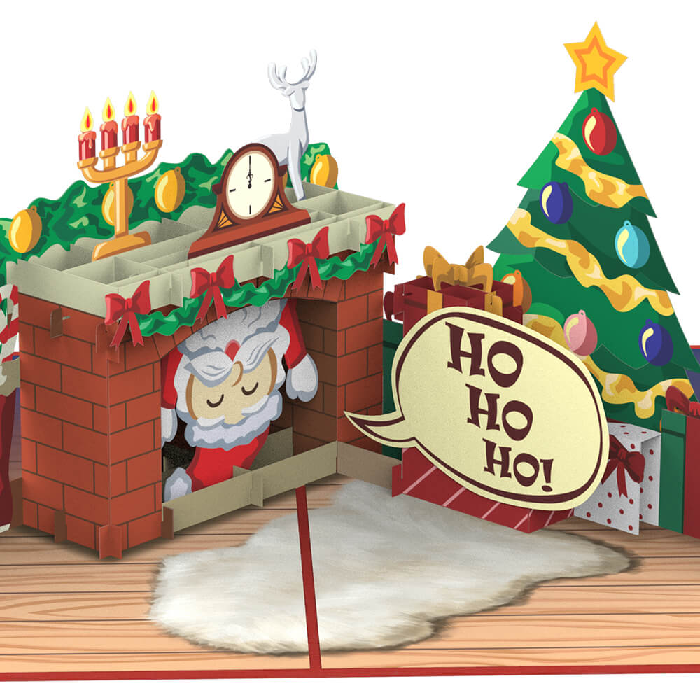 Weihnachtsmann im Kamin Pop-Up Karte