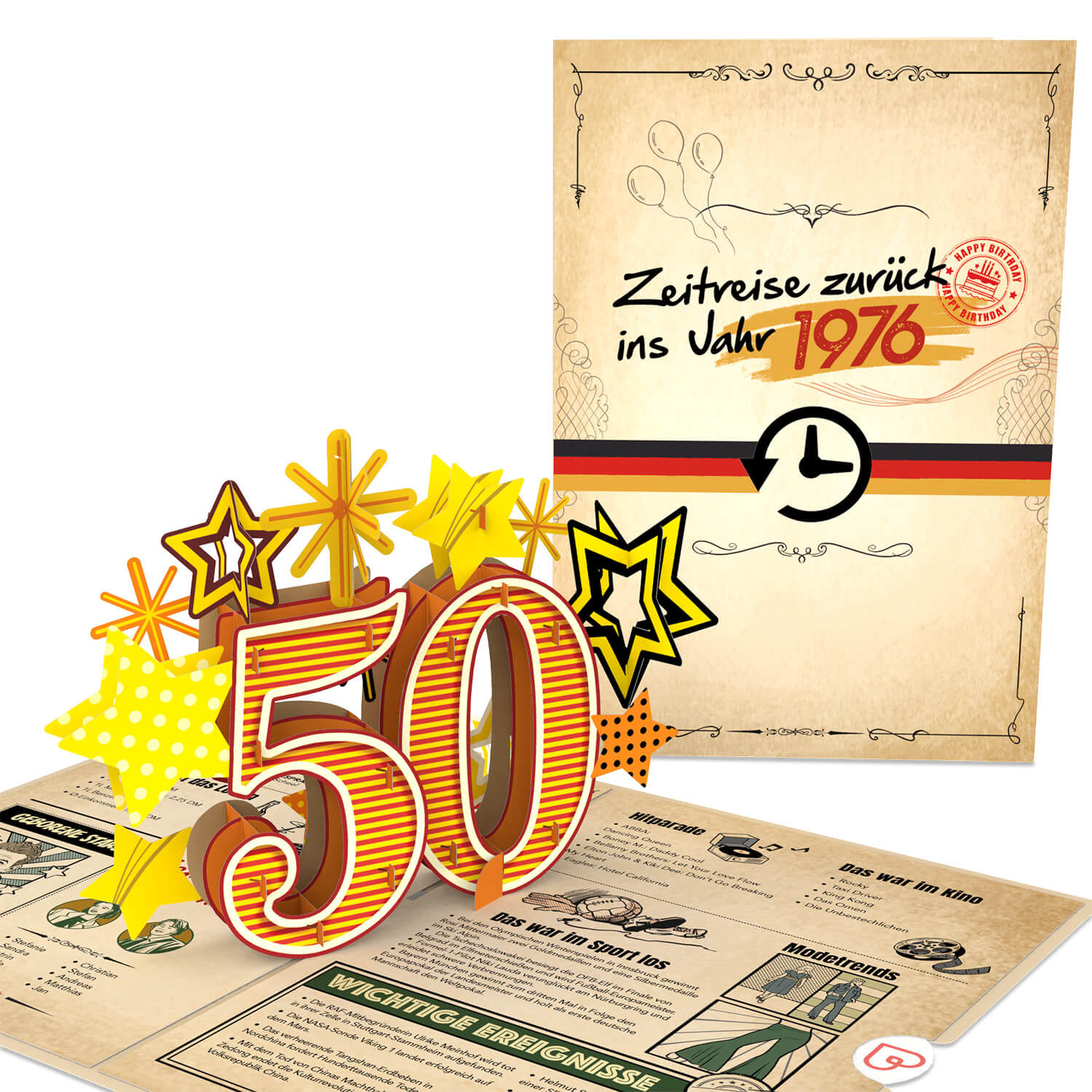 Zurück ins Jahr 1976 Pop-Up Karte