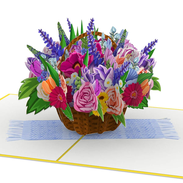 Bunter Blumenkorb Pop-Up Karte