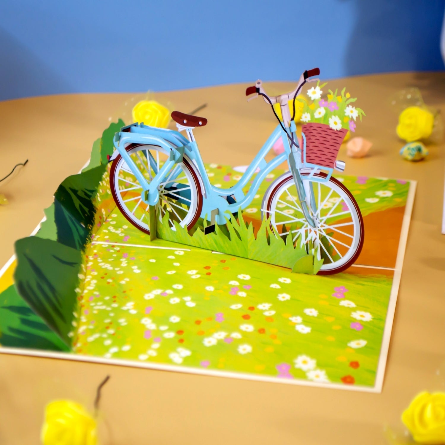 Fahrrad mit Blumen Pop-Up Karte