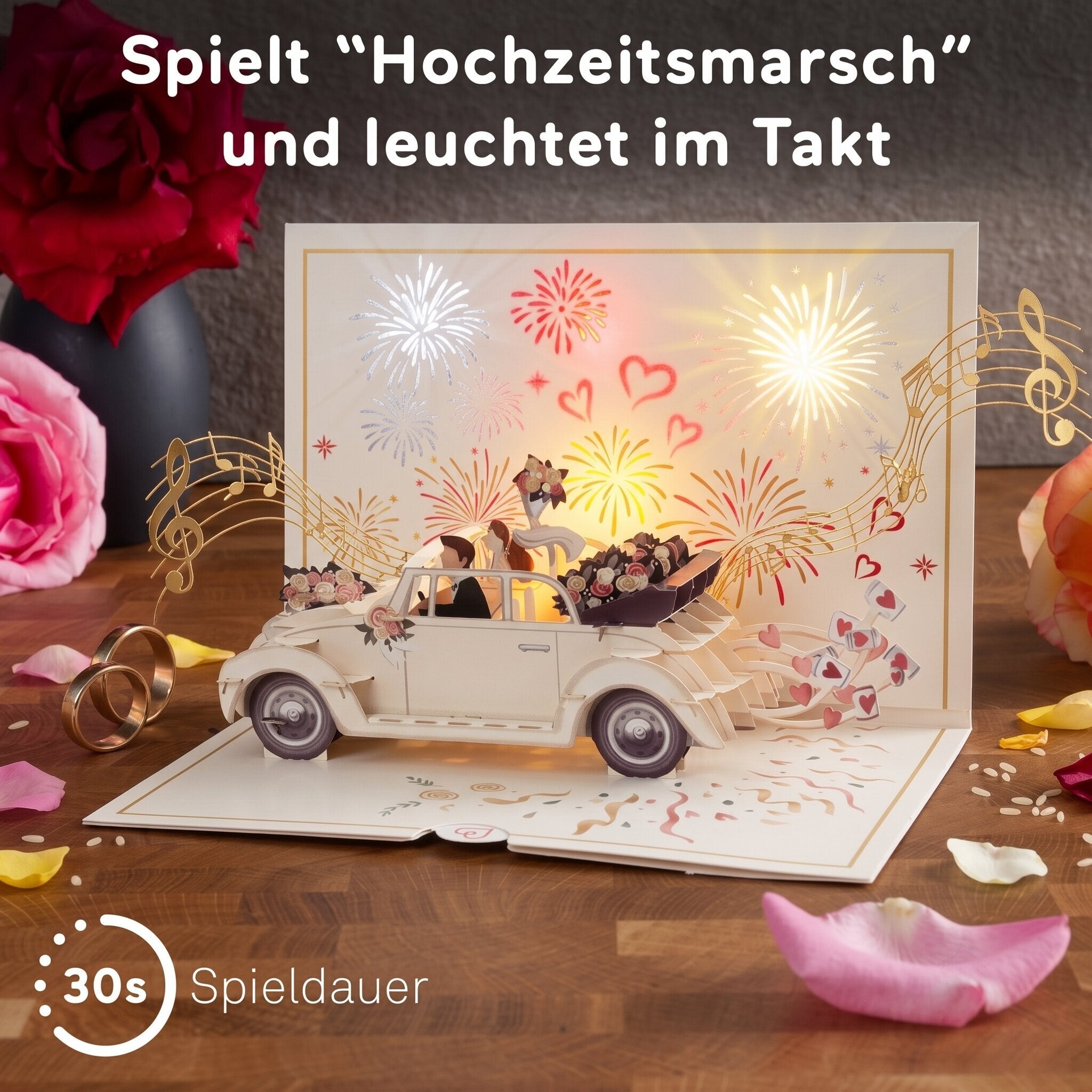 Hochzeitsauto mit Musik & Licht Pop-Up Karte