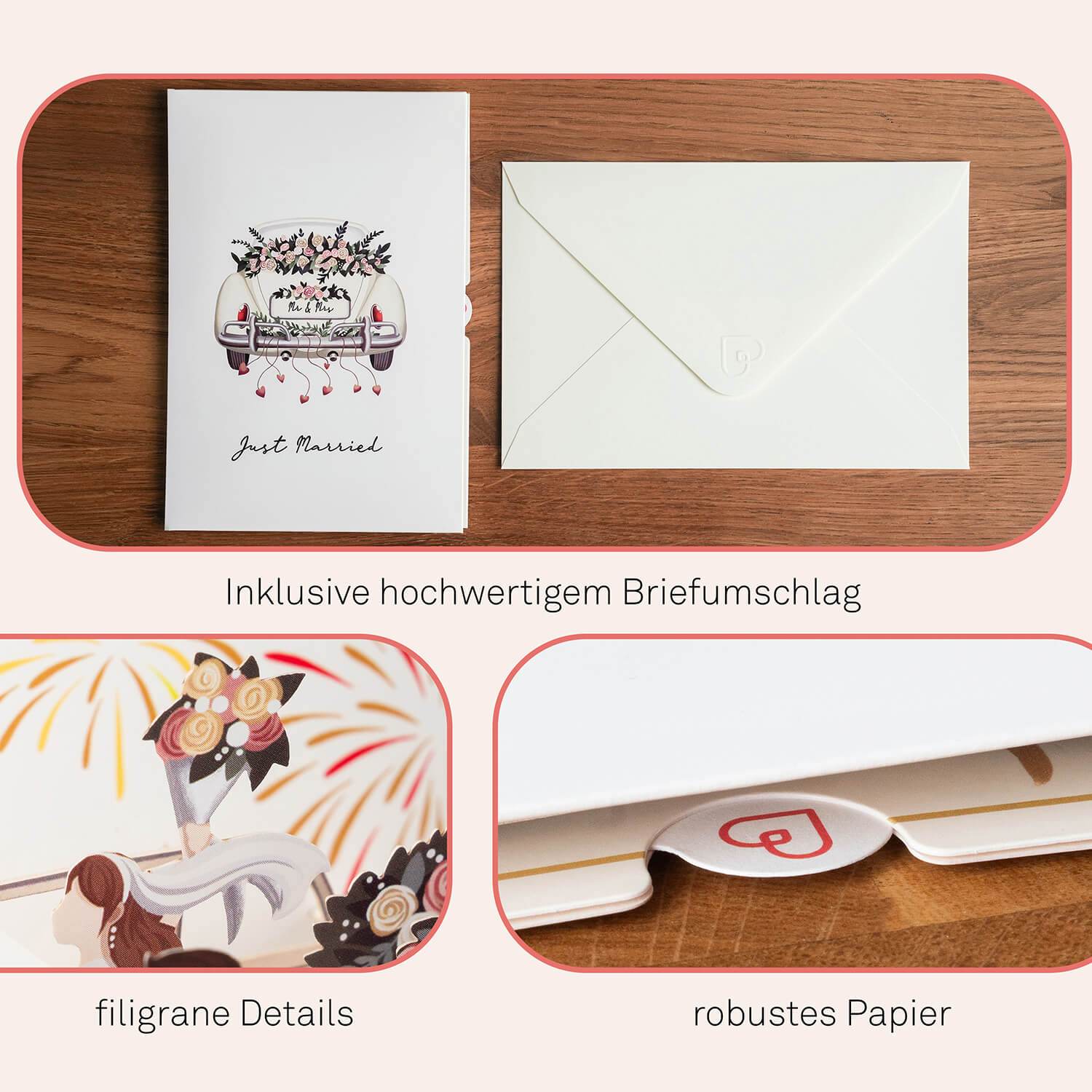Hochzeitsauto mit Musik & Licht Pop-Up Karte