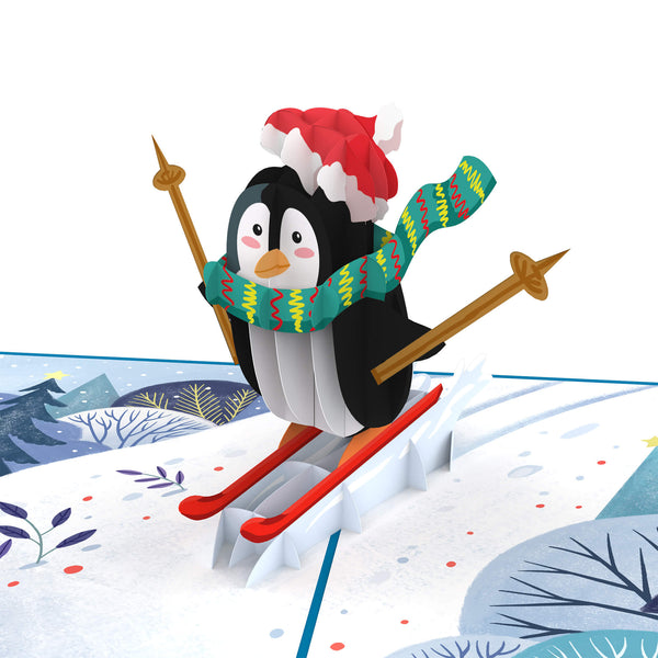 Pinguin auf Skiern Pop-Up Karte