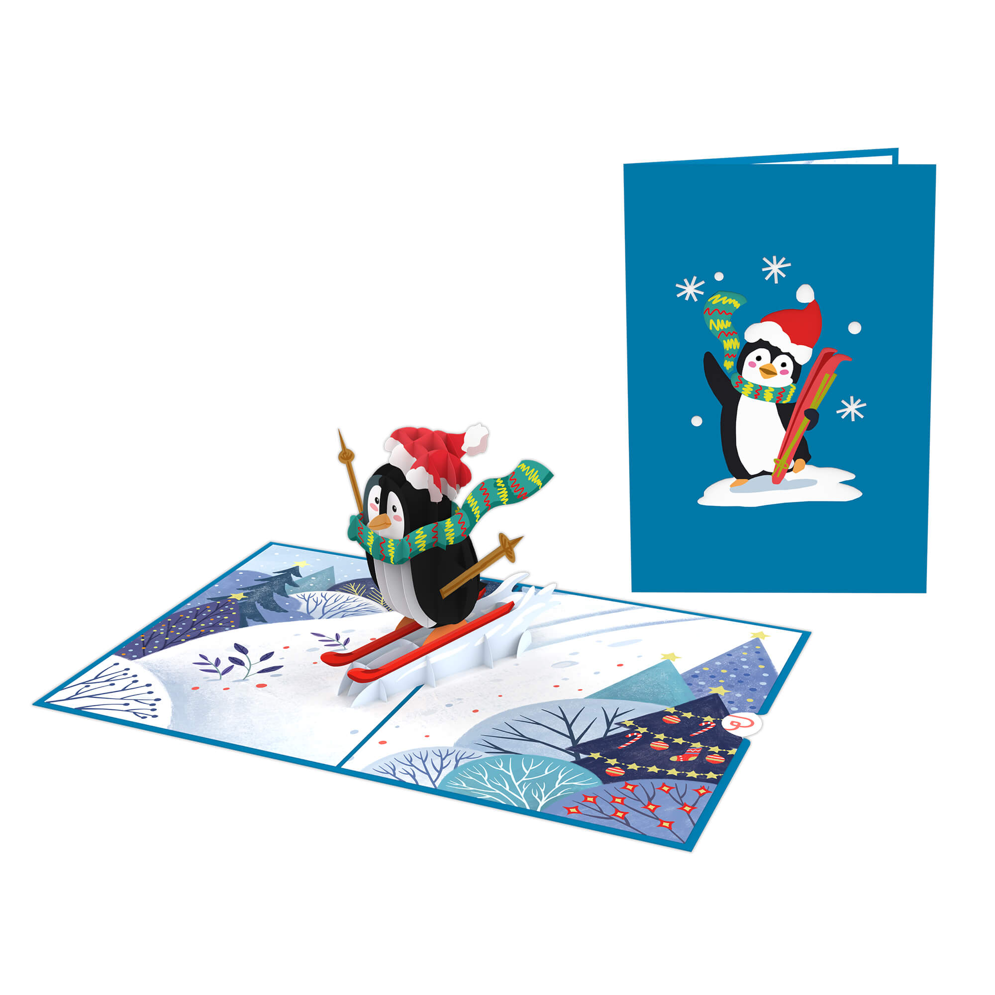 Pinguin auf Skiern Pop-Up Karte
