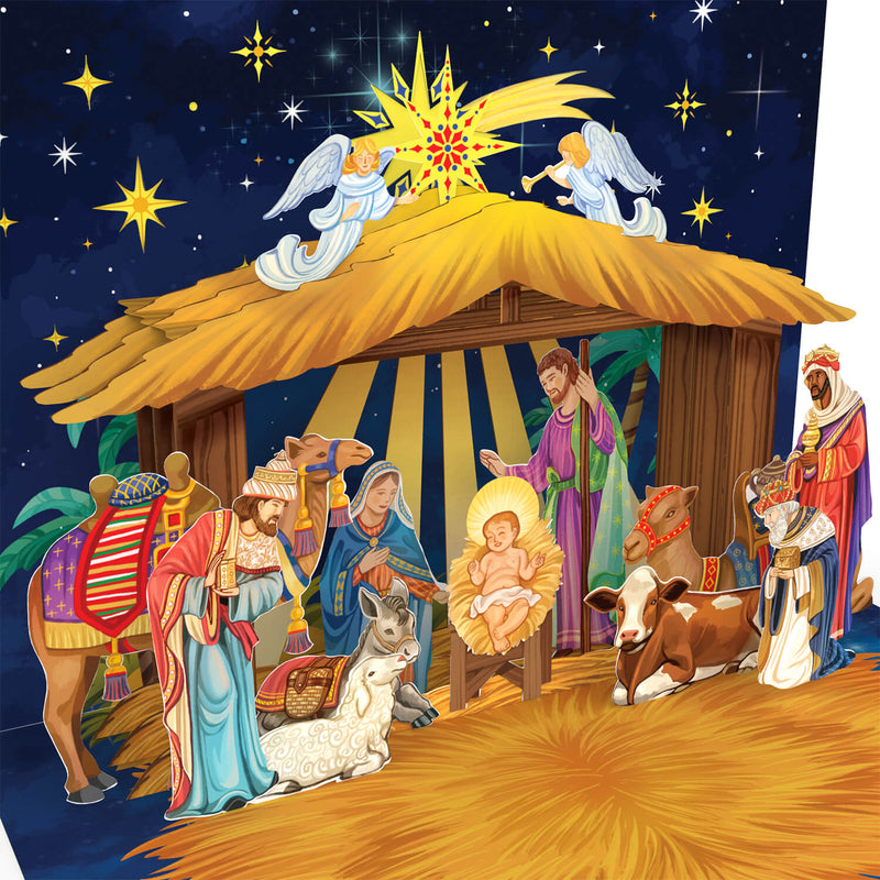 Weihnachtskrippe mit Musik & Licht Pop-Up Karte