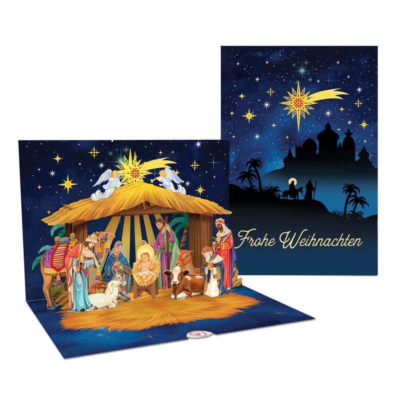 Weihnachtskrippe mit Musik & Licht Pop-Up Karte