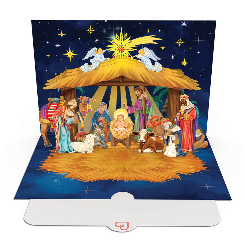 Weihnachtskrippe mit Musik & Licht Pop-Up Karte