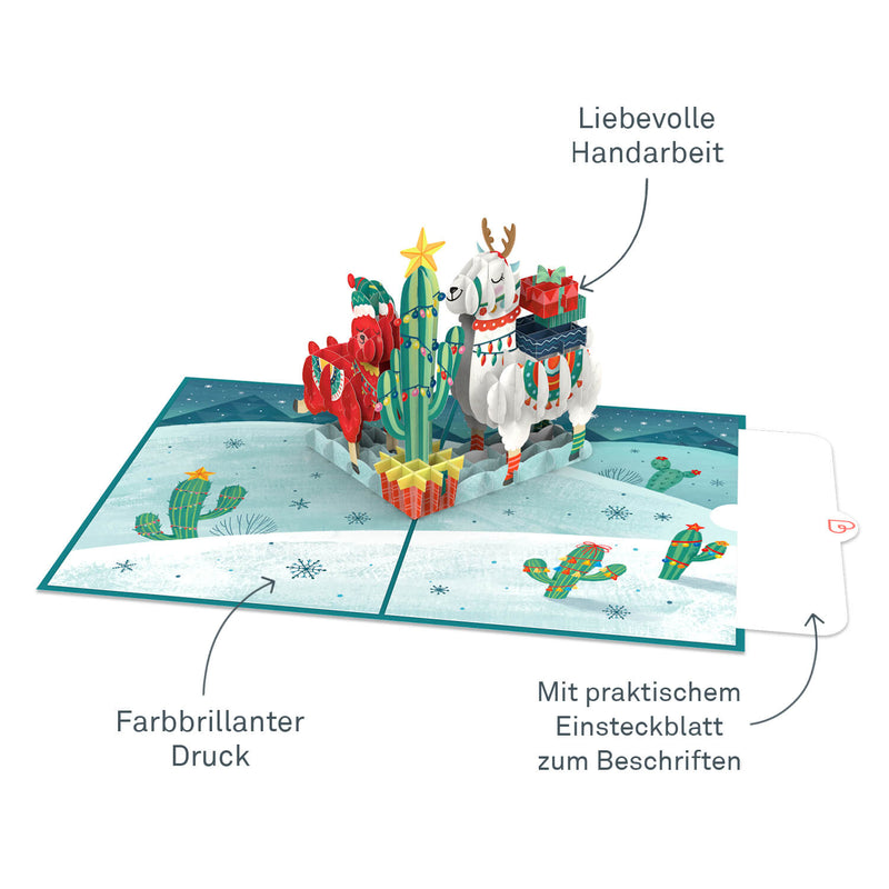 Weihnachtslamas Pop-Up Karte