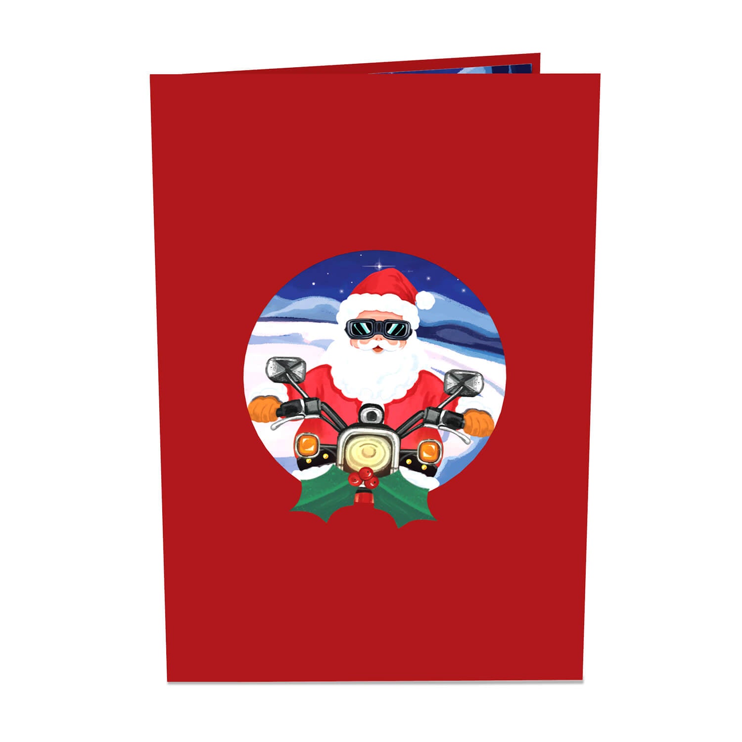Weihnachtsmann auf Motorrad Pop-Up Karte