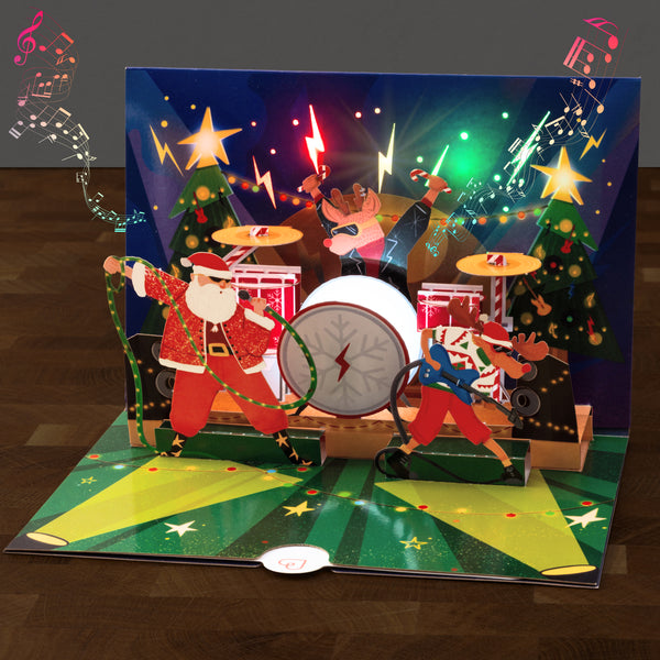 Rockige Weihnachten mit Musik & Licht Pop-Up Karte
