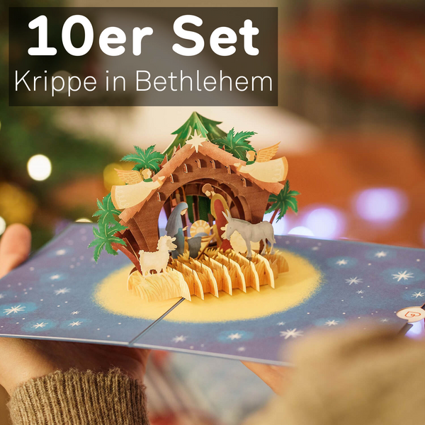 10er Super-Set Krippe in Bethlehem Pop-Up Karte