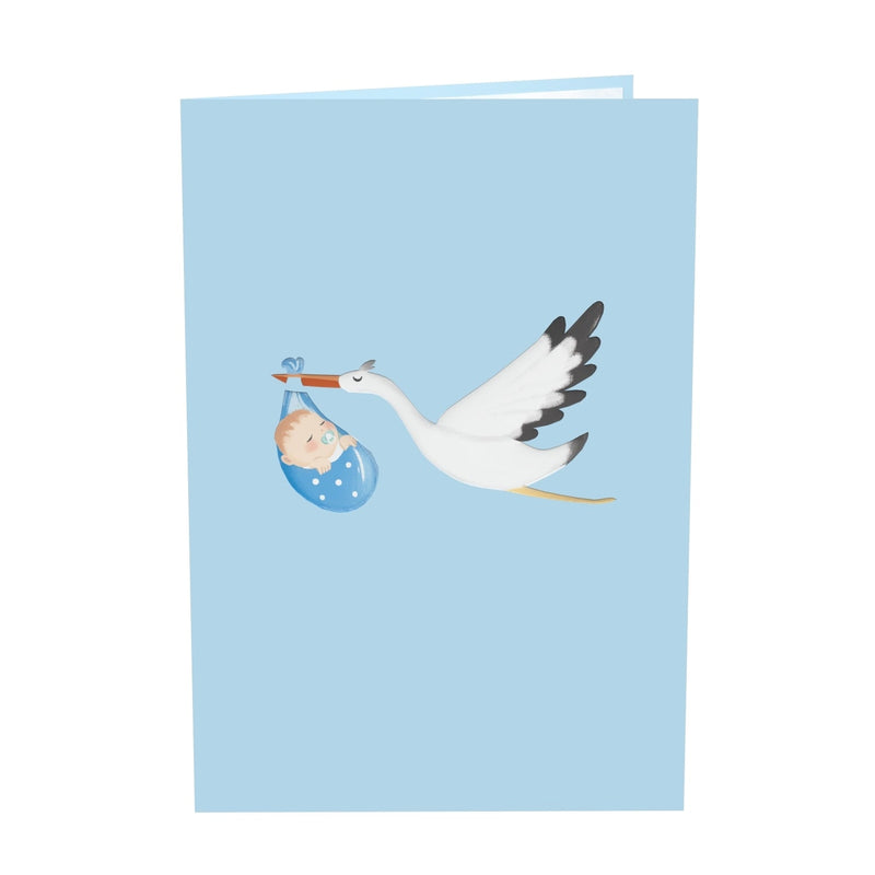 Storch & Baby (Blau) Pop-Up Karte