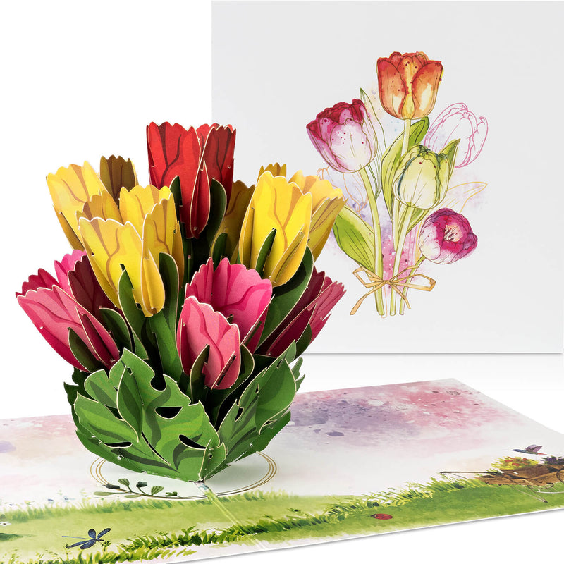 Bunte Tulpen Pop-Up Karte