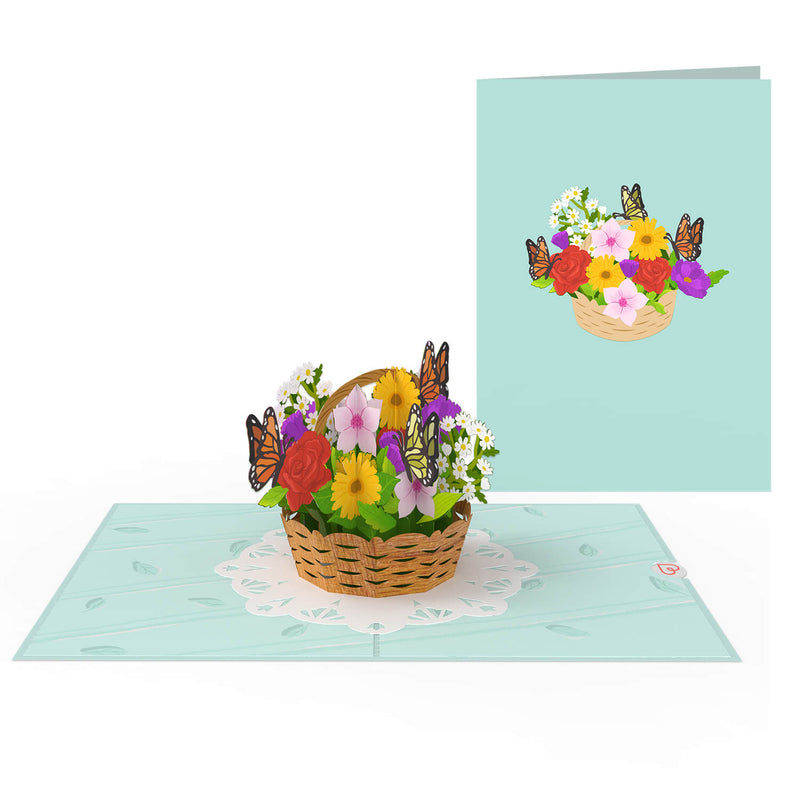 Blumenkorb mit Schmetterlingen Pop-Up Karte