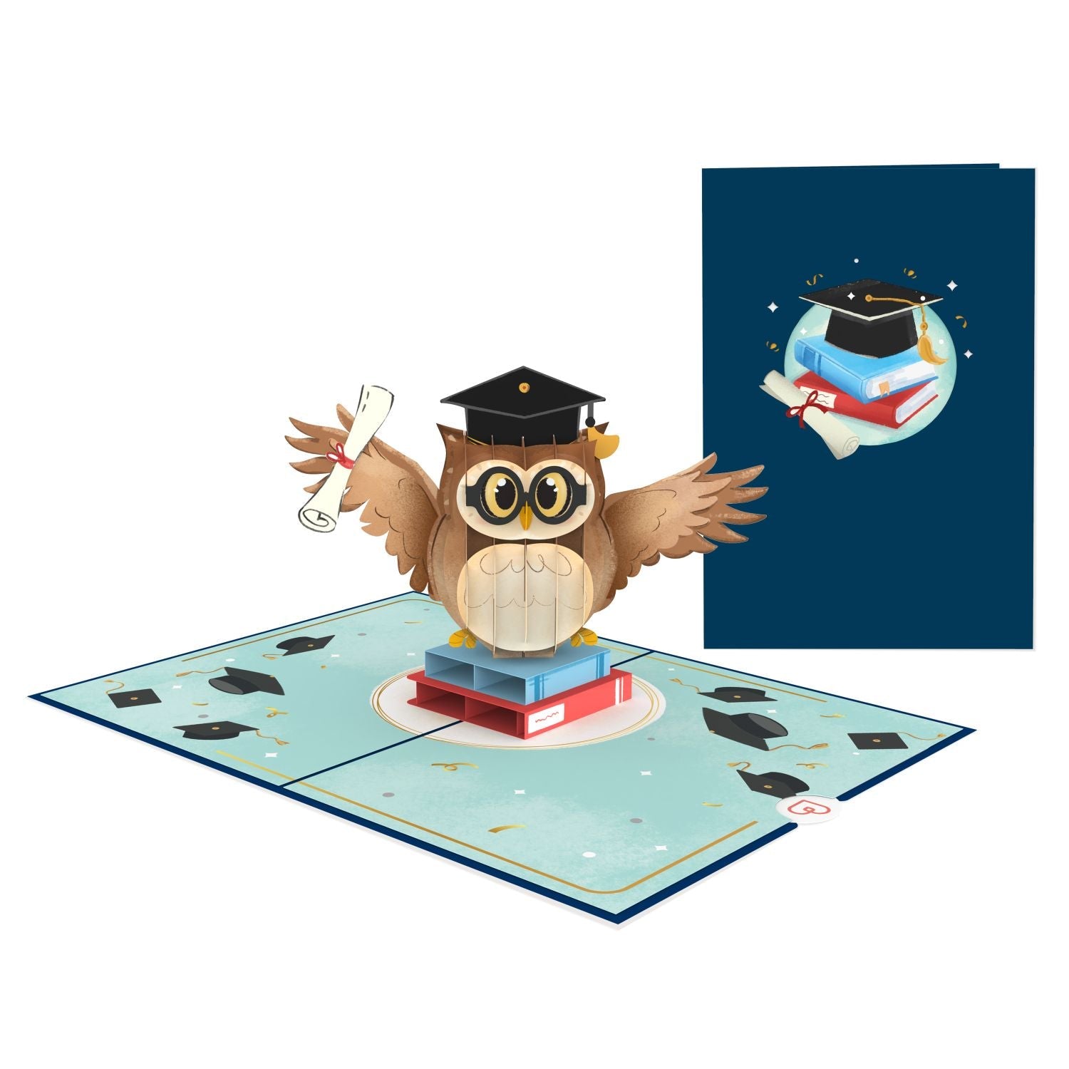 Eule mit Doktorhut Pop-Up Karte