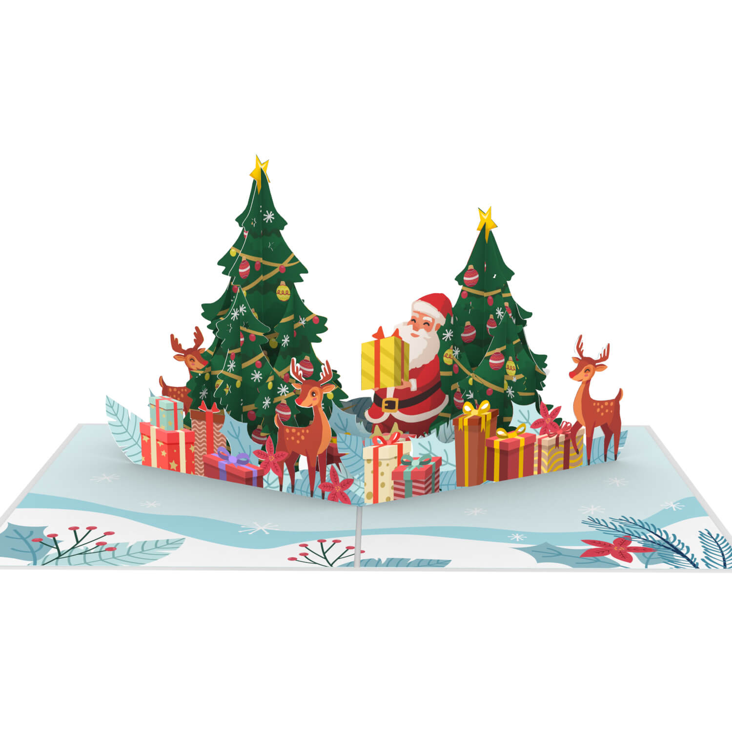 Weihnachtsmann & Rentiere Pop-Up Karte