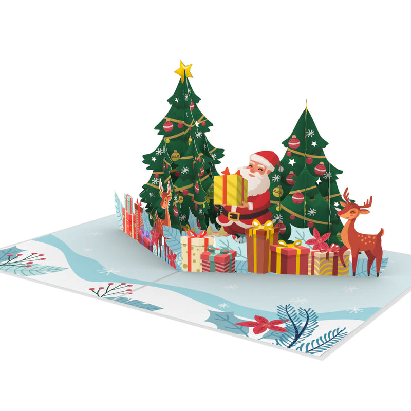 Weihnachtsmann & Rentiere Pop-Up Karte
